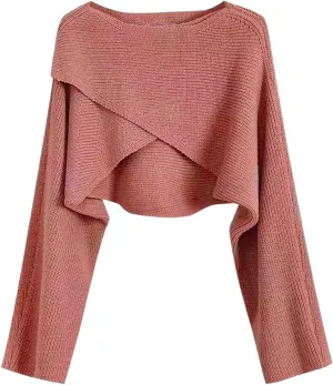 Joe Wenko Women's Boat Neck Sweater Long Sleeve Cross Wrap Asymmetrical Hem Cropped Pullover Jumper Tops