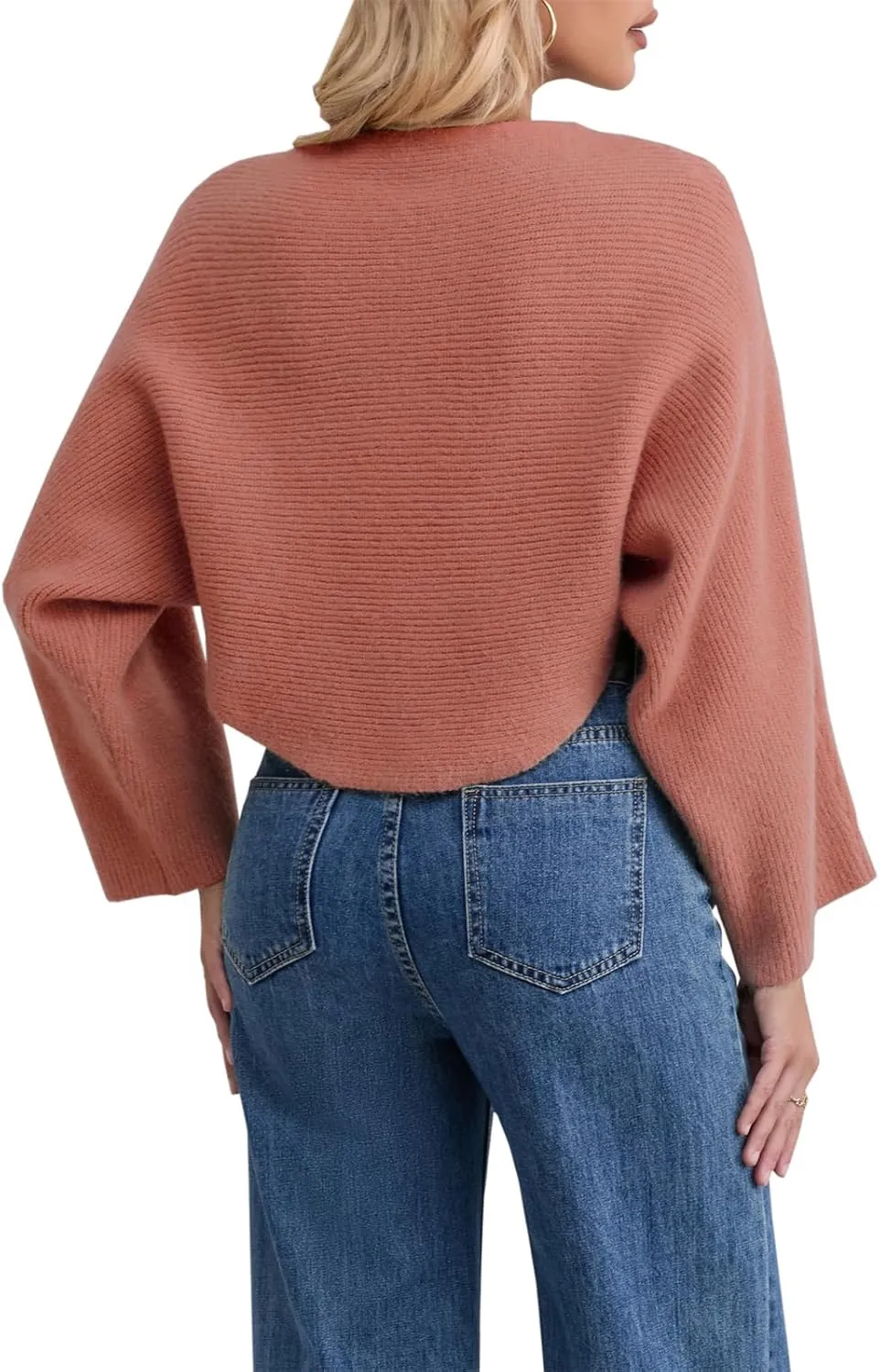 Joe Wenko Women's Boat Neck Sweater Long Sleeve Cross Wrap Asymmetrical Hem Cropped Pullover Jumper Tops