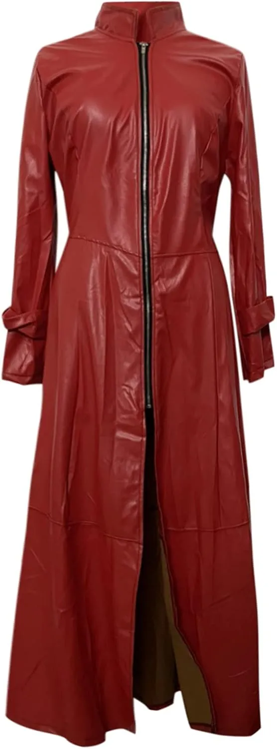jsaierl Women's Black Leather Trench Coat, 60'S Overcoat, Ankle Length Long Coat, Single Breasted Lapel Jackets Coat Outwear