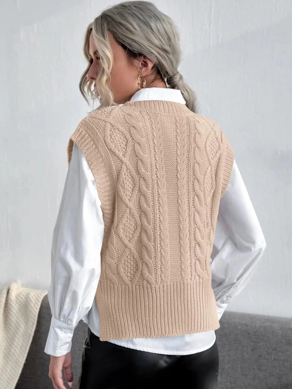 Jumppmile Womens V Neck Sweater Vest Sleeveless Pullover Crop Sweater Vest