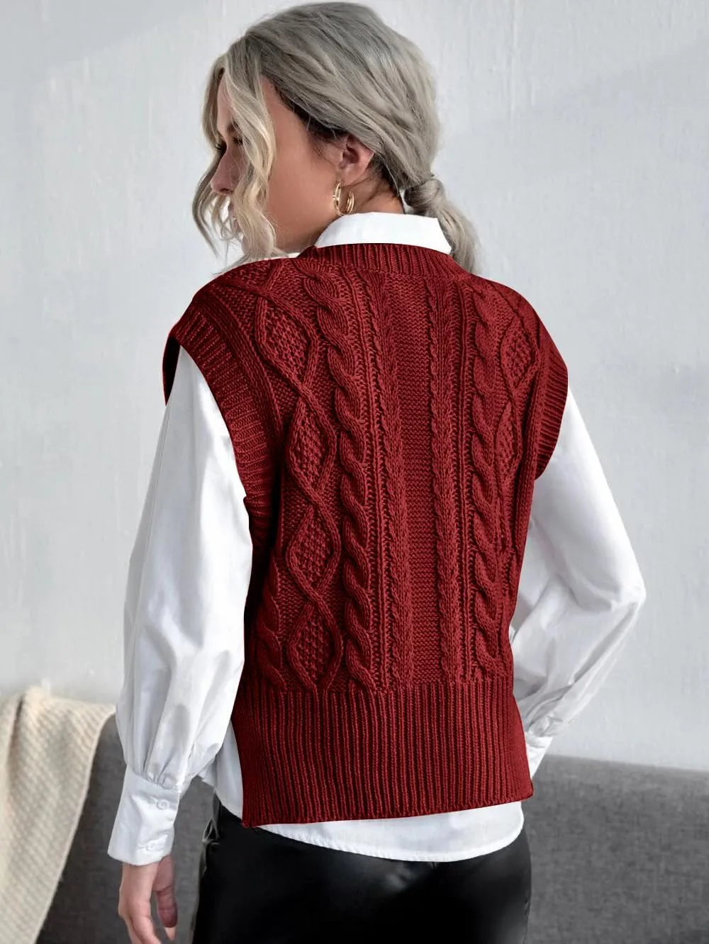 Jumppmile Womens V Neck Sweater Vest Sleeveless Pullover Crop Sweater Vest