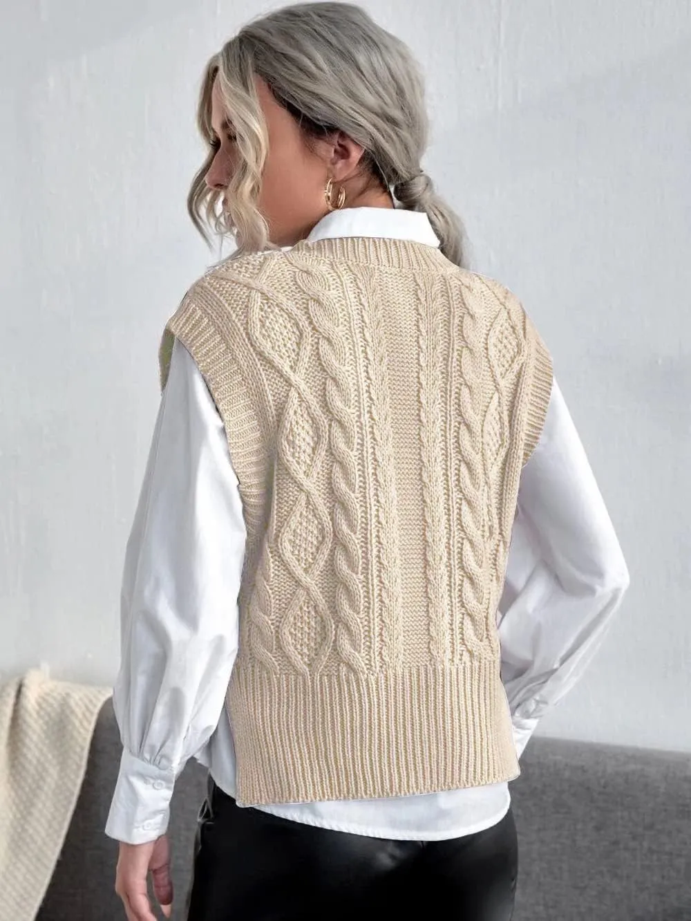 Jumppmile Womens V Neck Sweater Vest Sleeveless Pullover Crop Sweater Vest