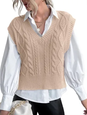 Jumppmile Womens V Neck Sweater Vest Sleeveless Pullover Crop Sweater Vest