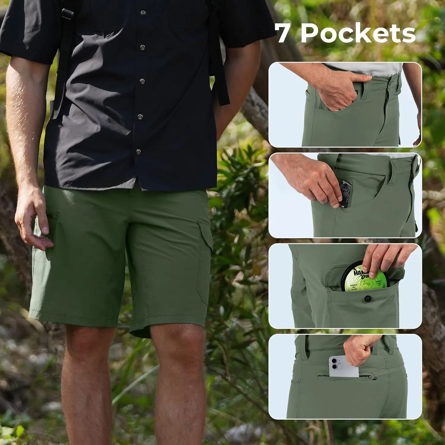 KastKing Men's Fishing Shorts, Hiking Shorts Quick Dry Comfortable UPF 50 , 7 Pockets, Shorts for Men, 10.5" Inseam
