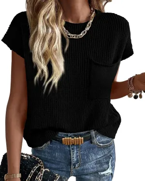 KIRUNDO Short Sleeve Sweater for Women 2025 Casual Sweater Vest Cotton Knit Pullover Tank Tops Trendy Spring Summer Outfits