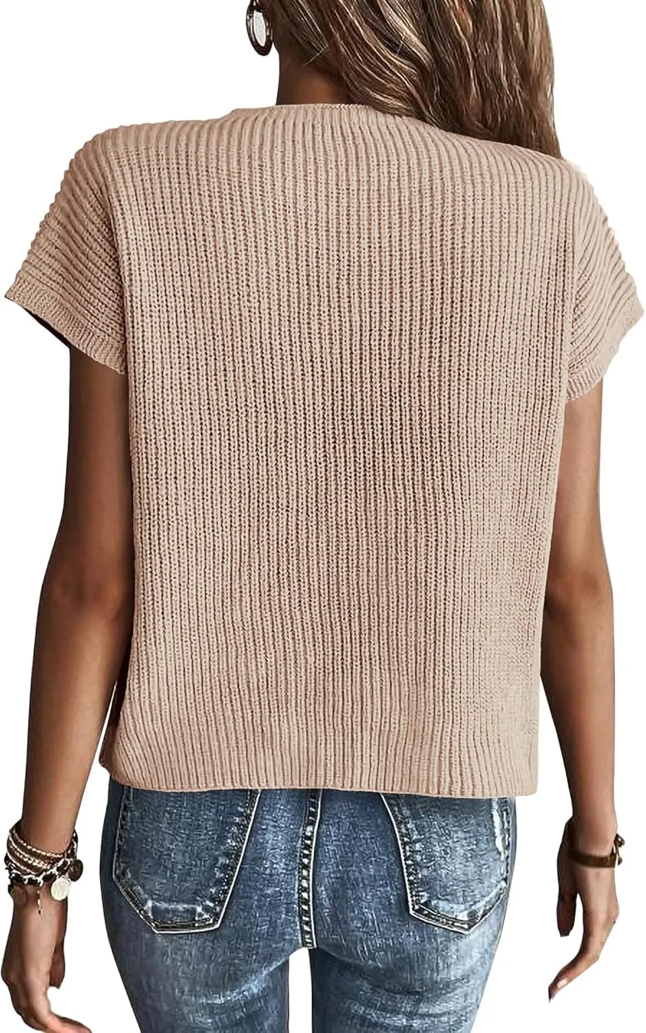 KIRUNDO Short Sleeve Sweater for Women 2025 Casual Sweater Vest Cotton Knit Pullover Tank Tops Trendy Spring Summer Outfits