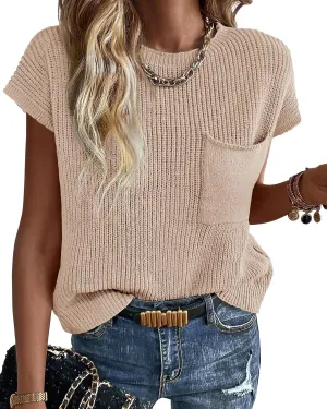 KIRUNDO Short Sleeve Sweater for Women 2025 Casual Sweater Vest Cotton Knit Pullover Tank Tops Trendy Spring Summer Outfits