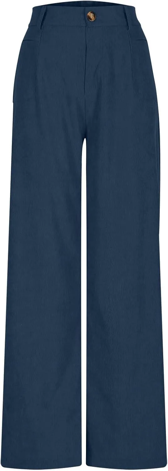 Lastesso Pants for Women Soft Corduroy High Waisted Pants with Pockets Casual Business Lounge Long Trousers Solid Slacks