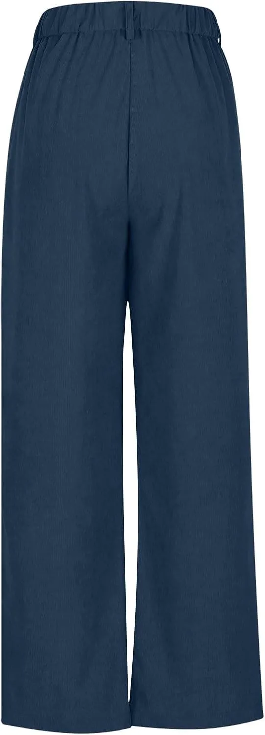Lastesso Pants for Women Soft Corduroy High Waisted Pants with Pockets Casual Business Lounge Long Trousers Solid Slacks