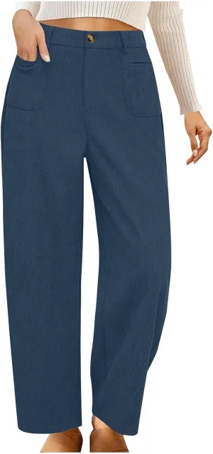 Lastesso Pants for Women Soft Corduroy High Waisted Pants with Pockets Casual Business Lounge Long Trousers Solid Slacks