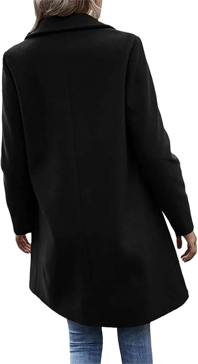 Lastesso Women's Solid Long Sleeve Trench Coat Open Front Loose Fit Cardigans Plaid Lapel Notched Collar Outerwear Comfy Coat