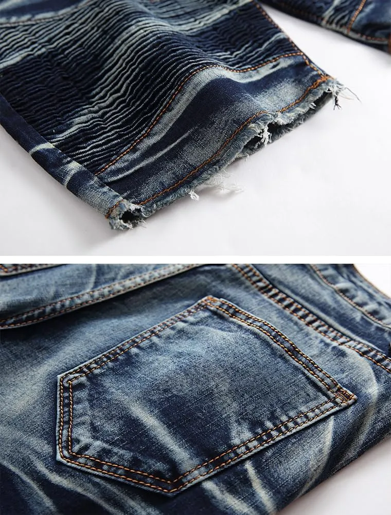 Lavnis Men's Casual Denim Shorts Classic Fit Ripped Jeans Biker Shorts