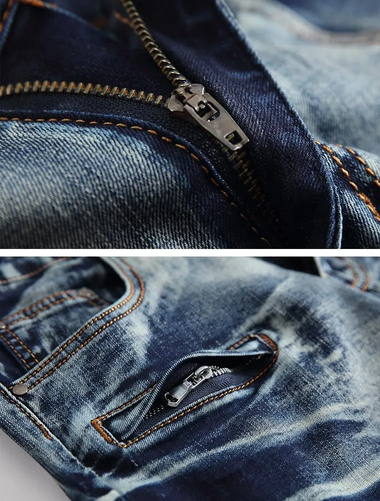 Lavnis Men's Casual Denim Shorts Classic Fit Ripped Jeans Biker Shorts