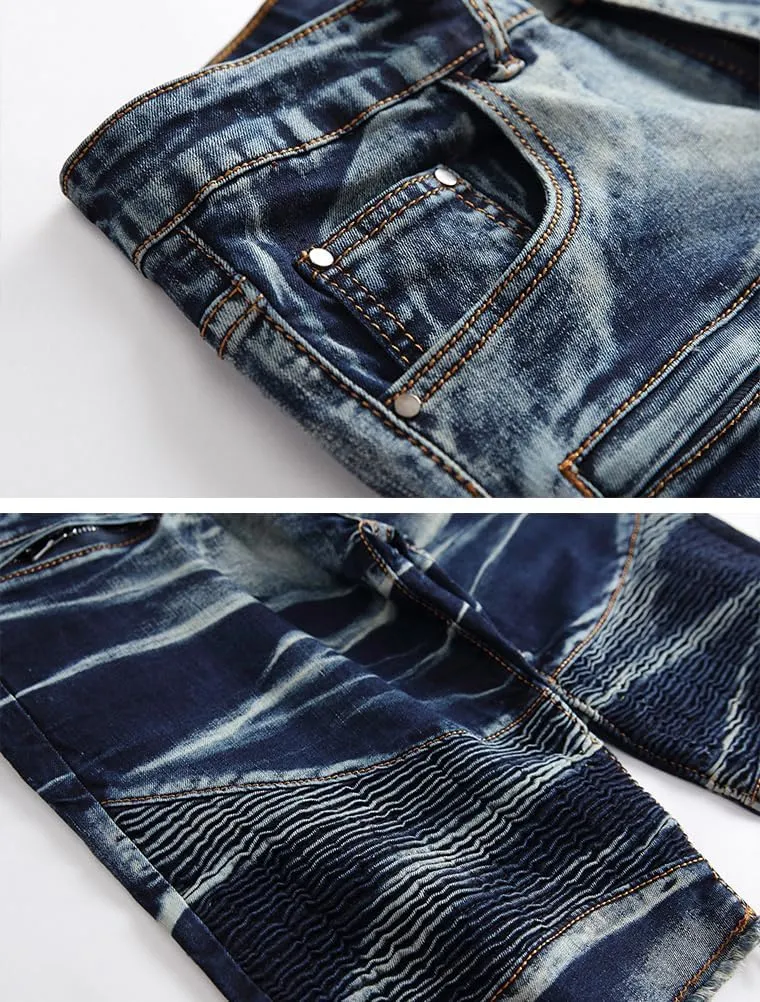 Lavnis Men's Casual Denim Shorts Classic Fit Ripped Jeans Biker Shorts