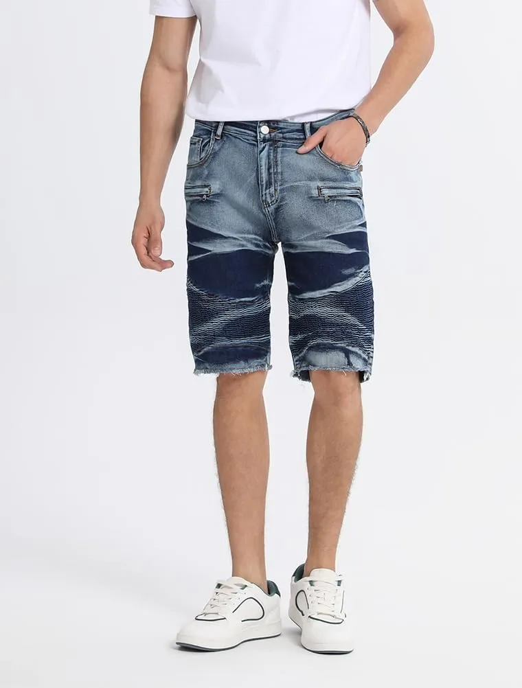 Lavnis Men's Casual Denim Shorts Classic Fit Ripped Jeans Biker Shorts