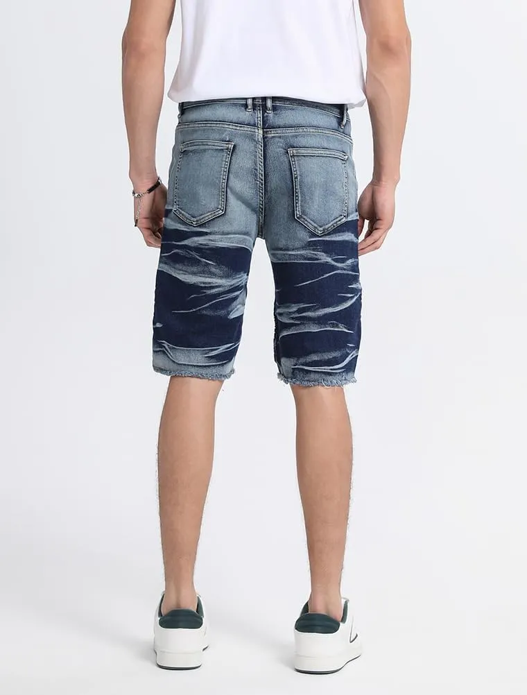 Lavnis Men's Casual Denim Shorts Classic Fit Ripped Jeans Biker Shorts
