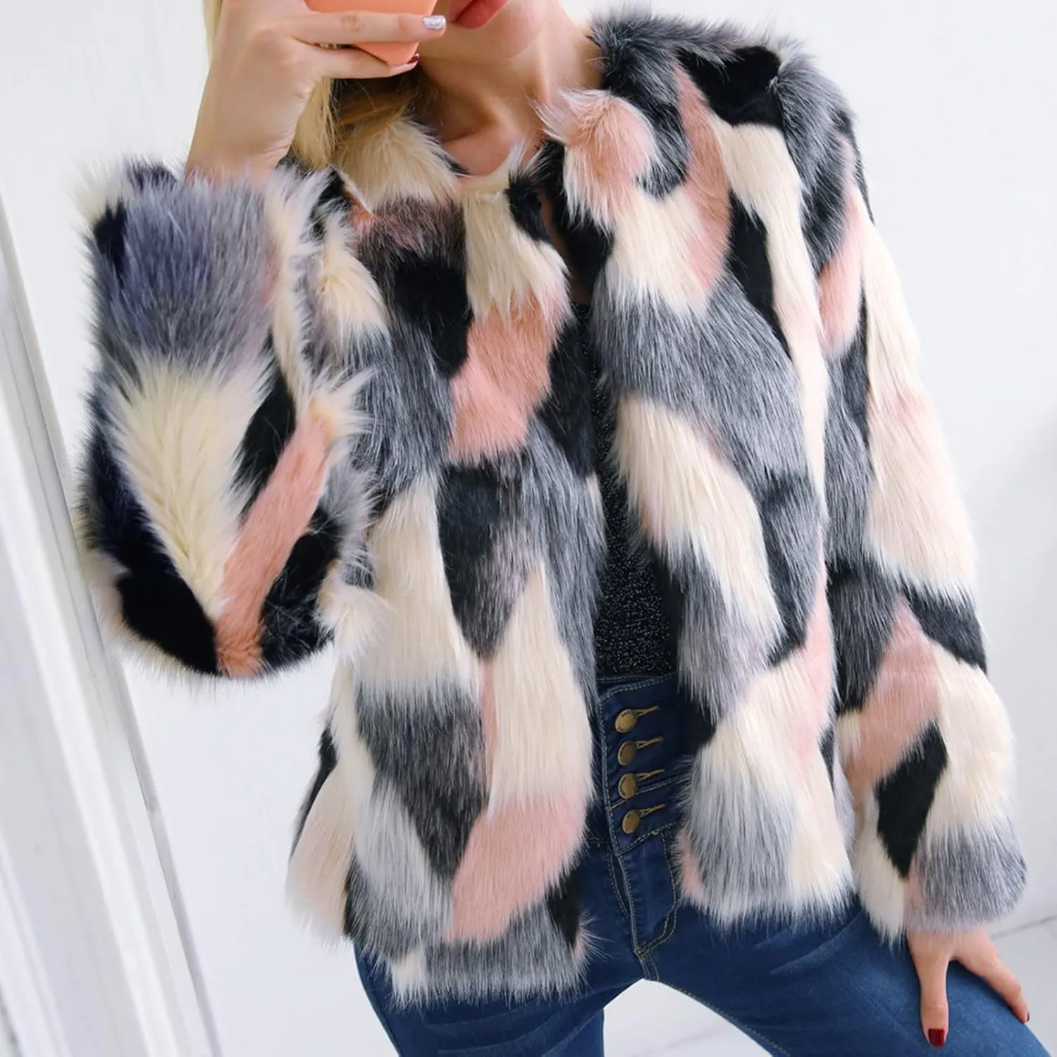 LCMTWX White Faux Fur Coat Coat Winter Warm Puffy Jacket Fluffy Women's Coat Jackets Long Sleeve Casual Long Faux Fur