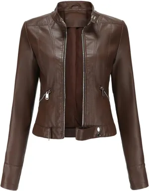Leather Jacket for Women-Girl Faux Leather Jackets, Zip Up Motorcycle Short Pu Moto Biker Outwear Slim Fit Coat