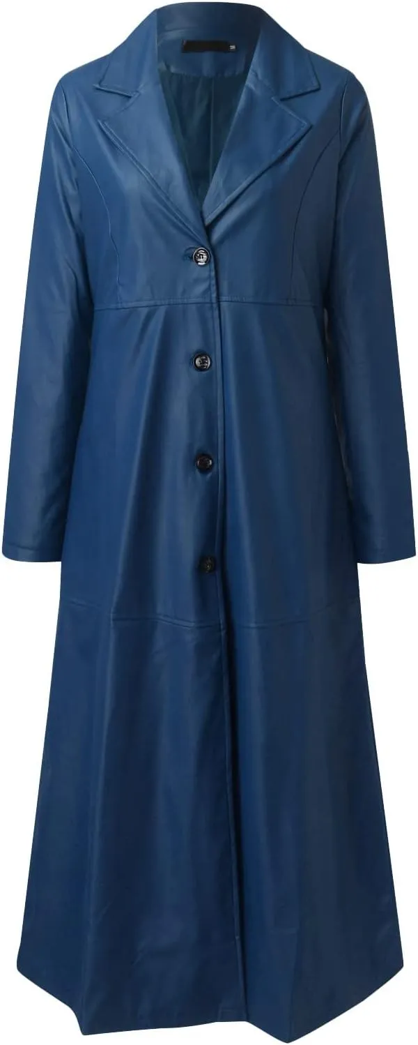 Leather Trench Coat Women's Large Size Single Breasted Pea Coat Notch Collar Long Coat 2024 Winter Jacket