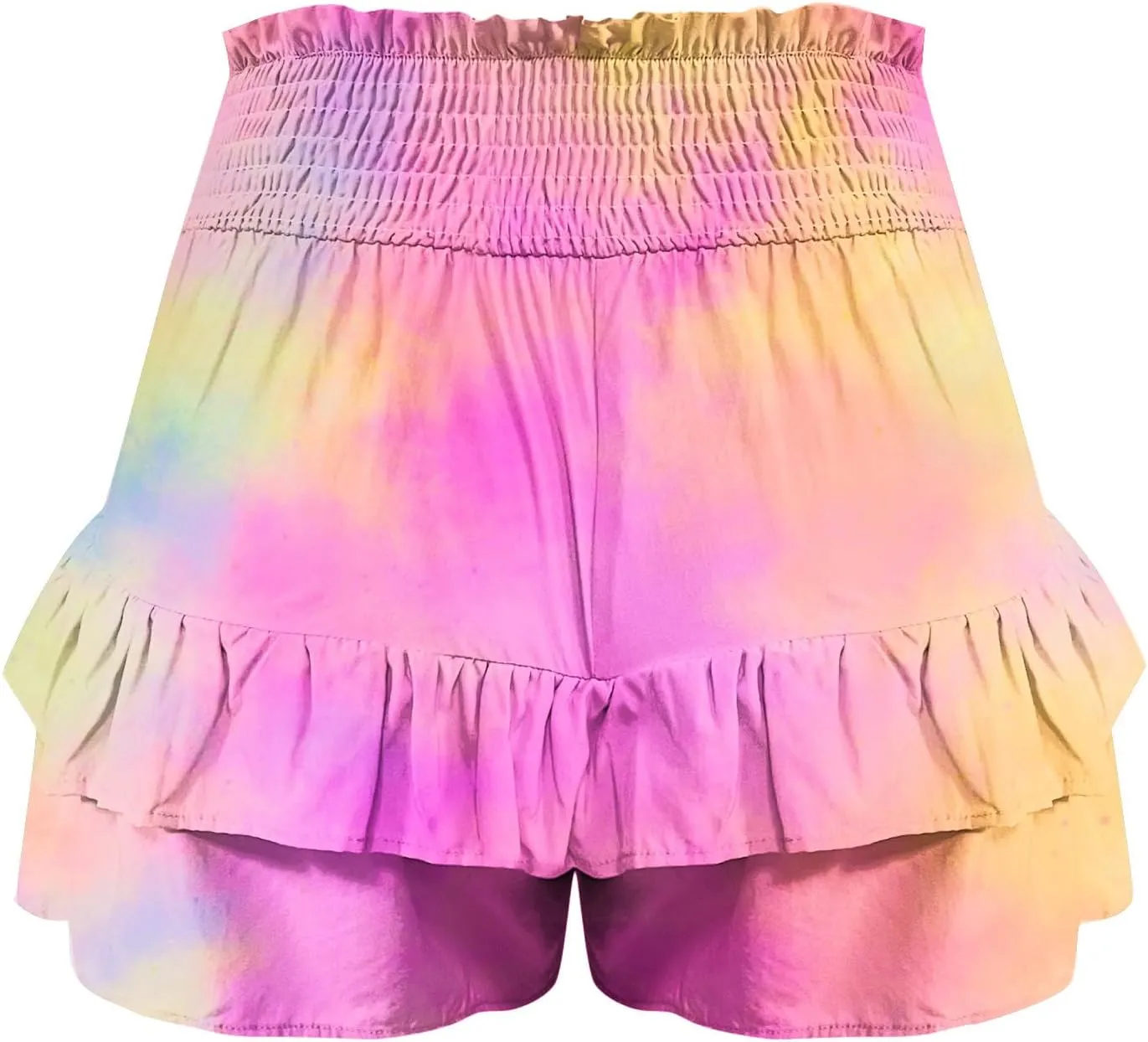 LEMONONSTORE Women's High Waist Ruffle Mini Skirt Cute Tiered Skorts Casual Summer Beach Flowy Retro Tiedye Skirt with Shorts
