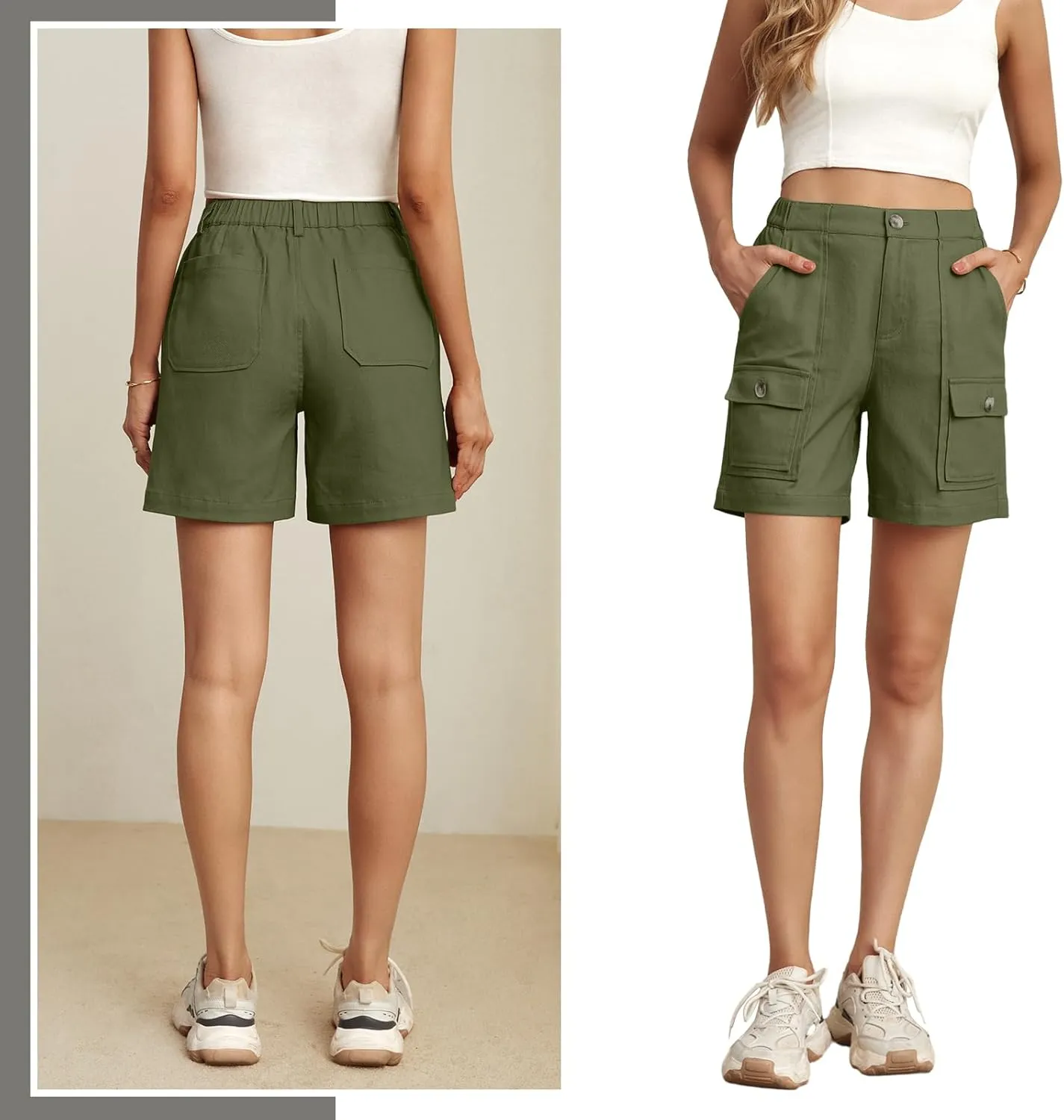 Lepunuo Cargo Shorts for Women Baggy Casual Elastic Waist Shorts Relaxed Fit Stretch Cargo Shorts with 6 Pockets