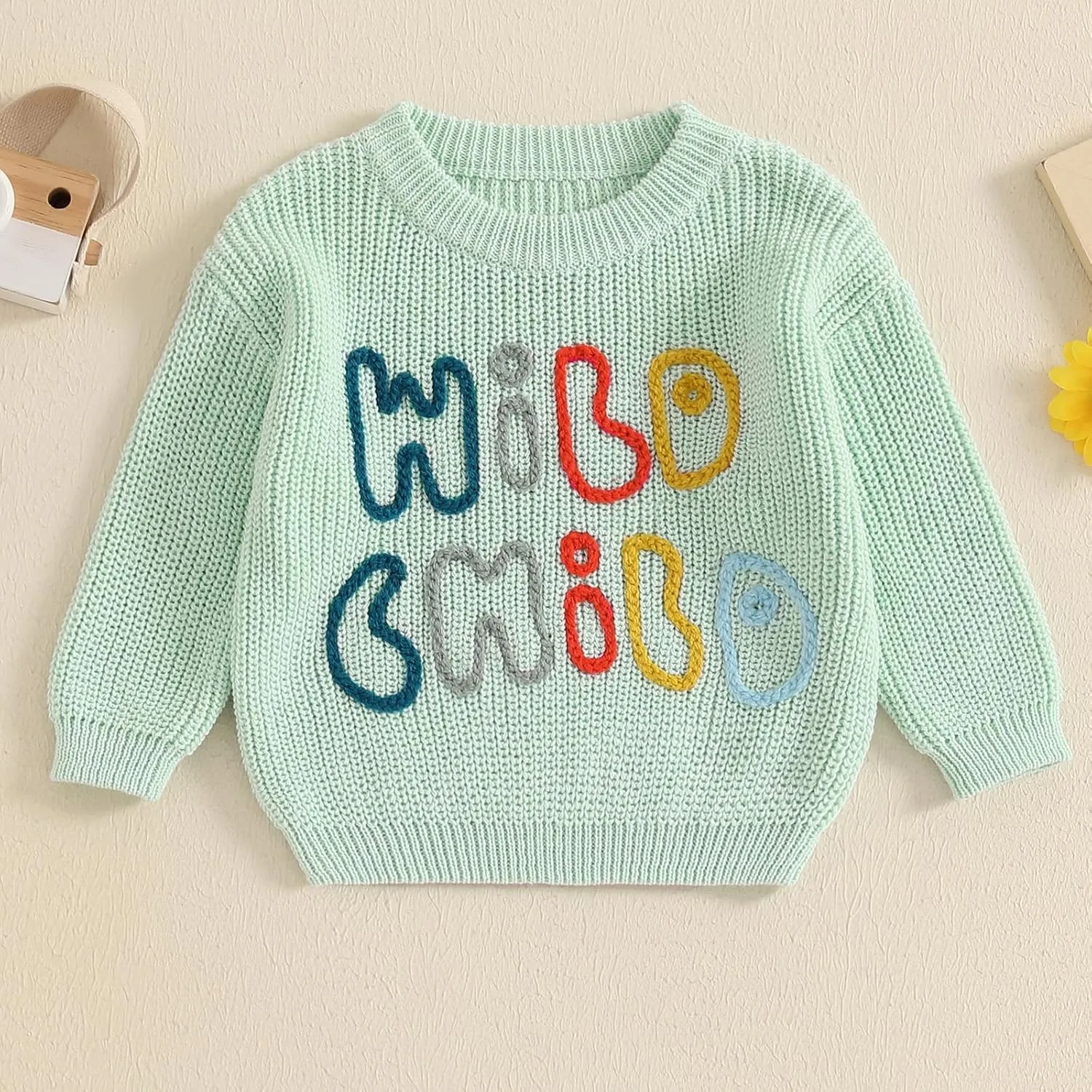 Lesimsam Infant Toddler Baby Boy Girl Sweater Long Sleeve Embroidery Knit Sweater Pullover Sweatshirt Top Fall Winter Clothes