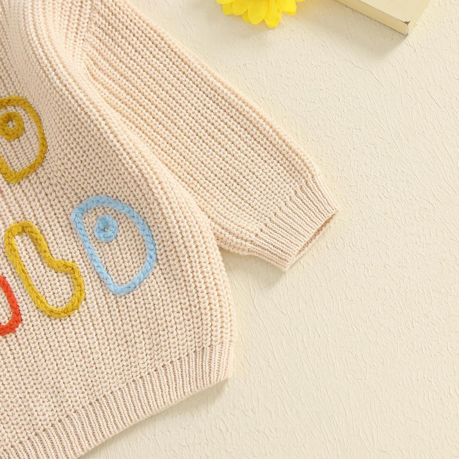 Lesimsam Infant Toddler Baby Boy Girl Sweater Long Sleeve Embroidery Knit Sweater Pullover Sweatshirt Top Fall Winter Clothes