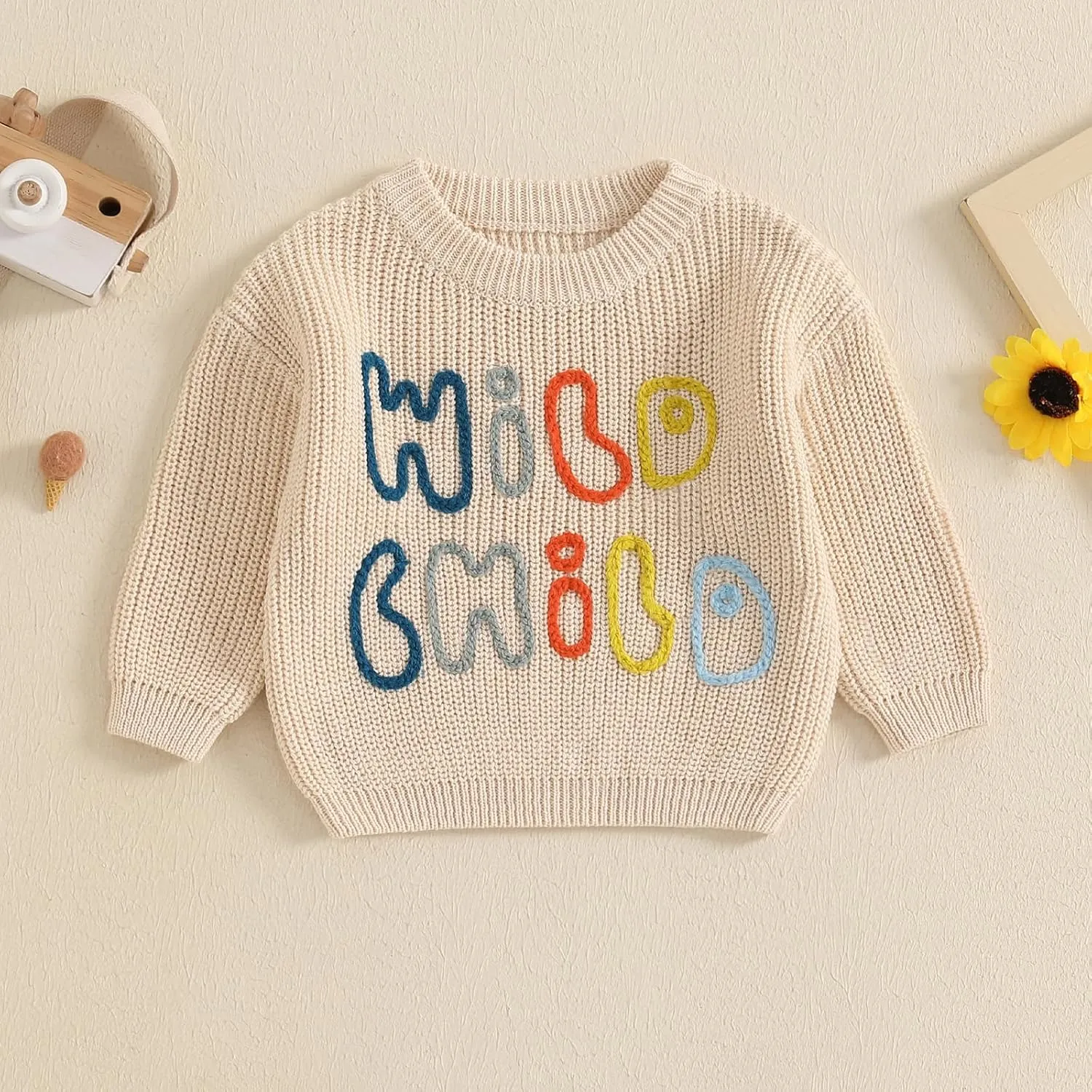 Lesimsam Infant Toddler Baby Boy Girl Sweater Long Sleeve Embroidery Knit Sweater Pullover Sweatshirt Top Fall Winter Clothes