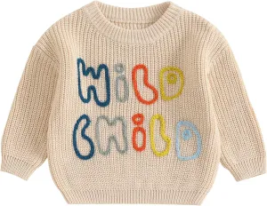 Lesimsam Infant Toddler Baby Boy Girl Sweater Long Sleeve Embroidery Knit Sweater Pullover Sweatshirt Top Fall Winter Clothes
