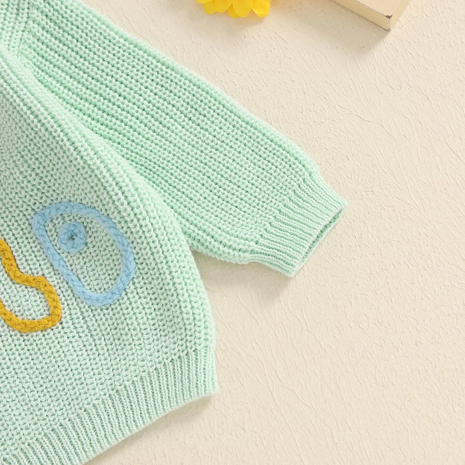 Lesimsam Infant Toddler Baby Boy Girl Sweater Long Sleeve Embroidery Knit Sweater Pullover Sweatshirt Top Fall Winter Clothes
