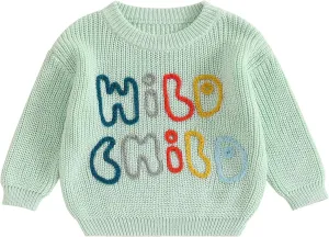 Lesimsam Infant Toddler Baby Boy Girl Sweater Long Sleeve Embroidery Knit Sweater Pullover Sweatshirt Top Fall Winter Clothes
