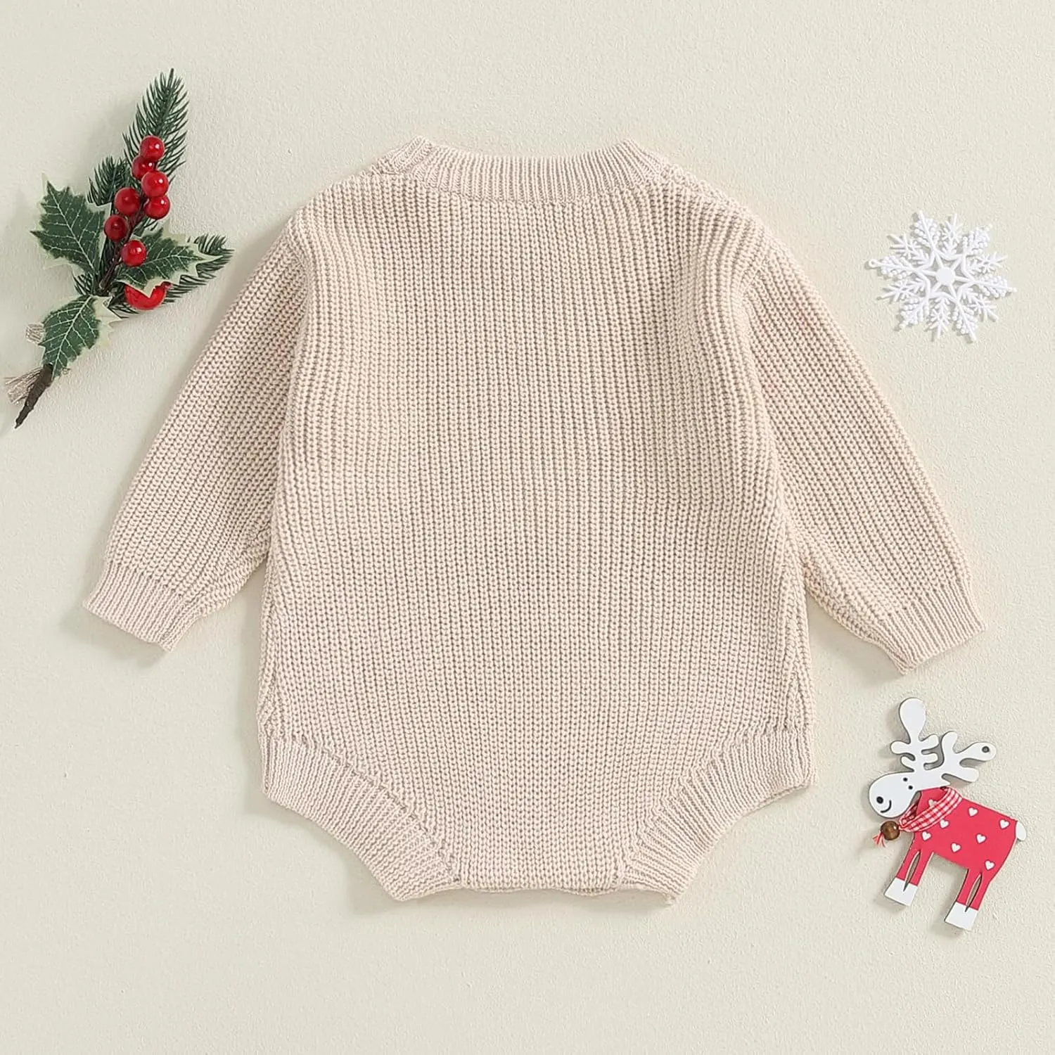 Lesimsam Newborn Baby Boy Girl Christmas Outfit Knit Sweater Romper Oversized Long Sleeve Bubble Romper Warm Winter Clothes