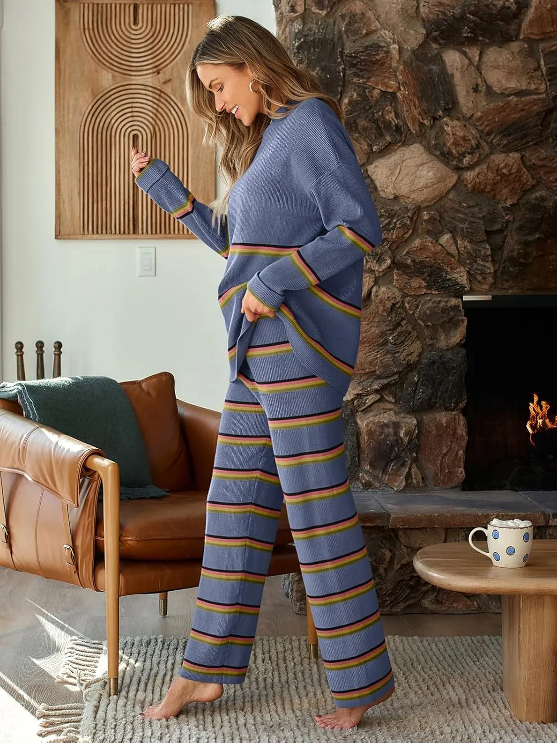 LILLUSORY 2 Piece Sets for Women 2025 Two Piece Lounge Sets Fall Fashion Oversized Striped Knit Sweaters Outfits Clothes