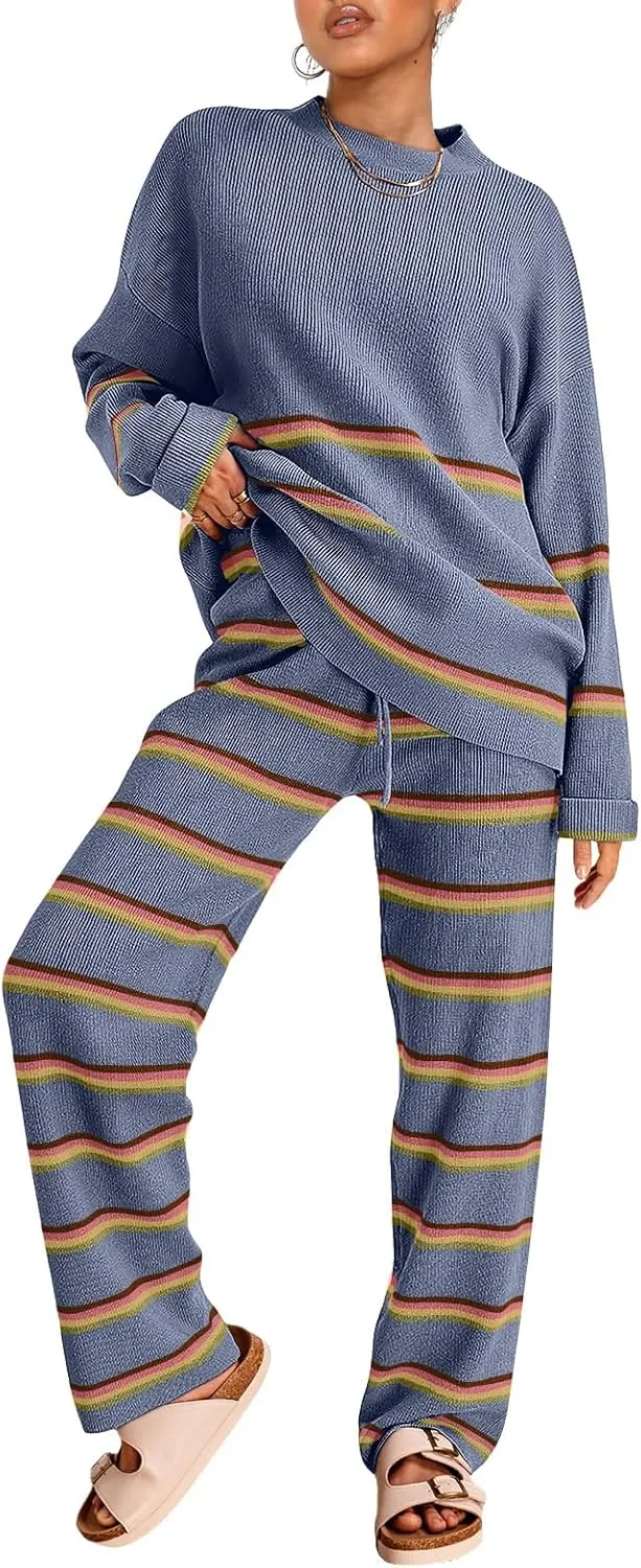 LILLUSORY 2 Piece Sets for Women 2025 Two Piece Lounge Sets Fall Fashion Oversized Striped Knit Sweaters Outfits Clothes