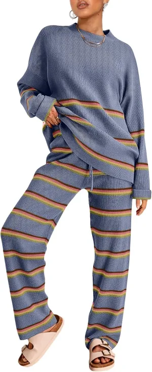 LILLUSORY 2 Piece Sets for Women 2025 Two Piece Lounge Sets Fall Fashion Oversized Striped Knit Sweaters Outfits Clothes