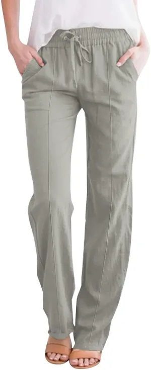 Linen Pants Capri Pants Cotton Linen High Waisted Trousers Casual Summer Lounge Trousers