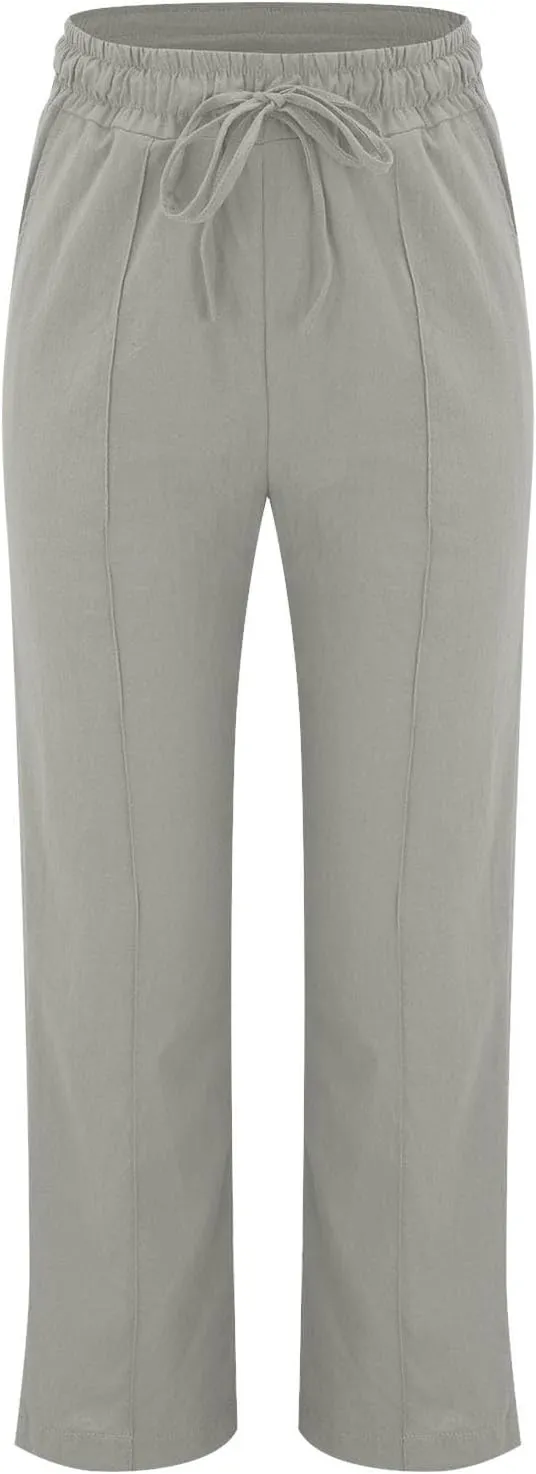 Linen Pants Capri Pants Cotton Linen High Waisted Trousers Casual Summer Lounge Trousers