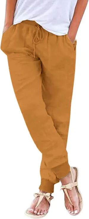Linen Pants for Women 2025 Summer High Waist Straight Leg Lounge Pant Casual Loose Lightweight Beach Trousers with