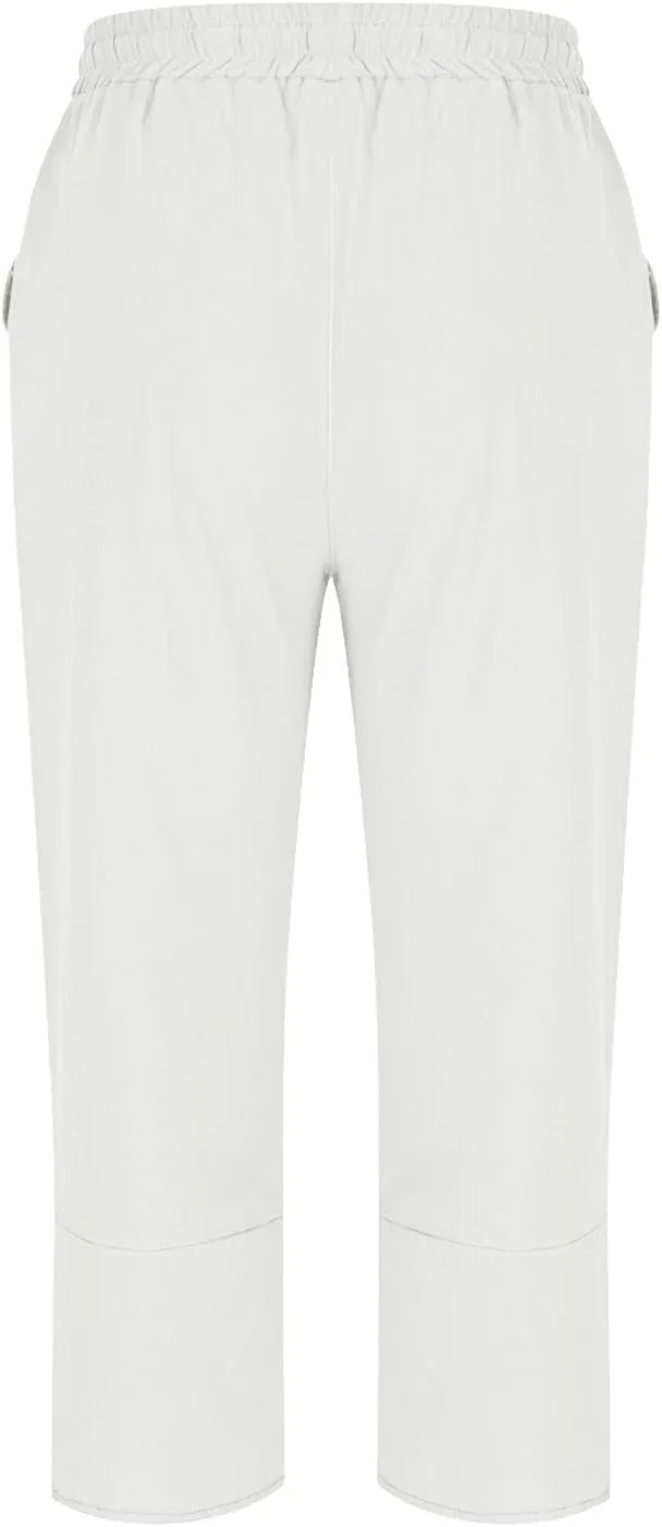 Linen Pants Women Capri Casual Loose High Waist Elastic Drawstring Straight Cropped Trousers Summer Beach Pants