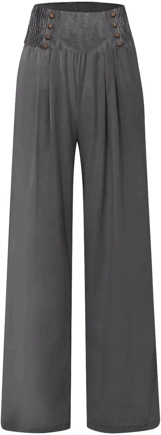 Linen Pants Women Comfy Flowy Wide Leg Pants Trousers Summer High Waisted Beach Palazzo Pants with Pockets 2025