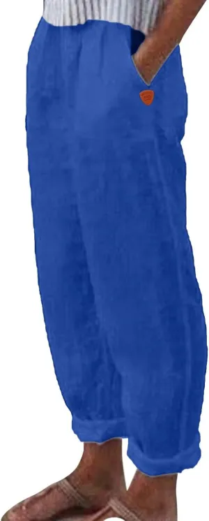 Linen Pants Women Summer Wide Leg Casual Summer High Waisted Lightweight Lounge Slacks Beach Baggy Loose Trousers