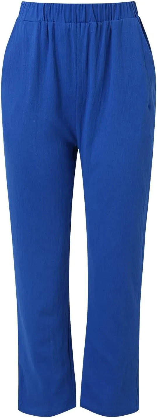 Linen Pants Women Summer Wide Leg Casual Summer High Waisted Lightweight Lounge Slacks Beach Baggy Loose Trousers