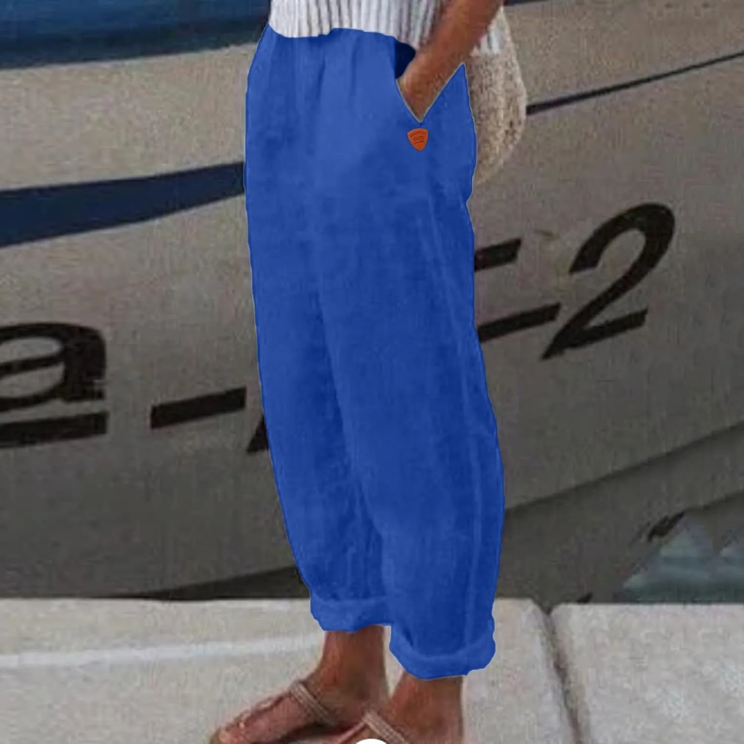 Linen Pants Women Summer Wide Leg Casual Summer High Waisted Lightweight Lounge Slacks Beach Baggy Loose Trousers