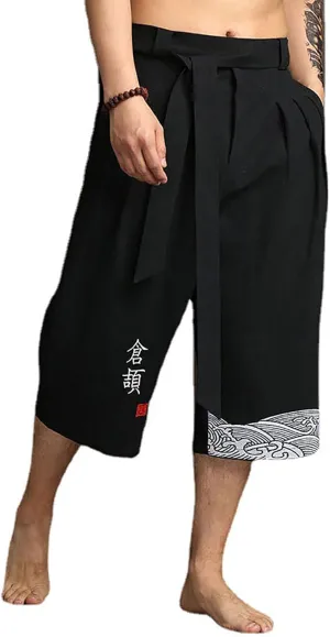 Linen Shorts Men, Japanese Kimono Traditional Pants Asian Clothing, Casual, Loose, Male, Japanese Style