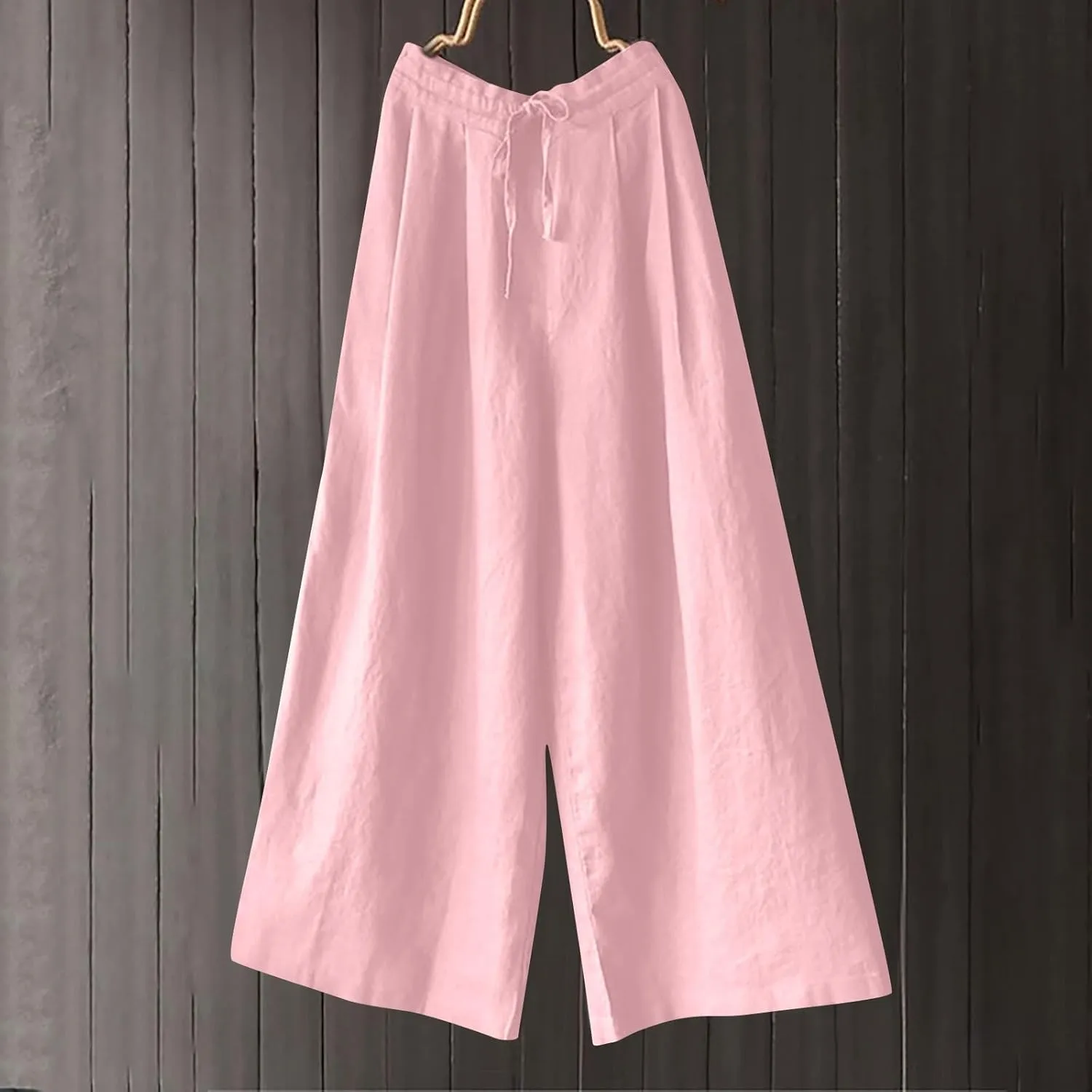 Lmdudan 2025 Wide Leg Work Pants for Women Drawstring Waist Travel Pants with Pockets Casual Lightweight Trousers Pants