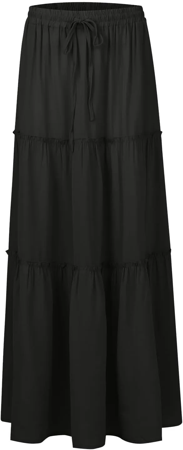 Long Skirts for Women Boho Floral High Waisted Casual A Line Skirt Pleated Beach Flowy Swing Maxi Skirts
