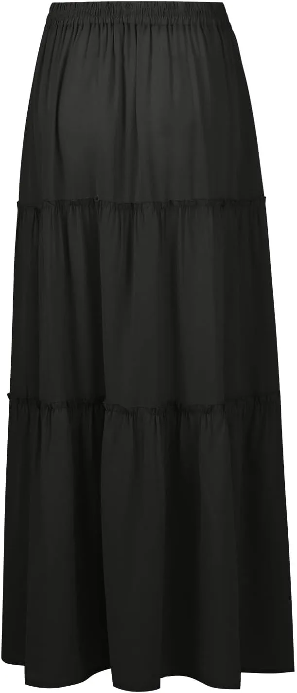 Long Skirts for Women Boho Floral High Waisted Casual A Line Skirt Pleated Beach Flowy Swing Maxi Skirts