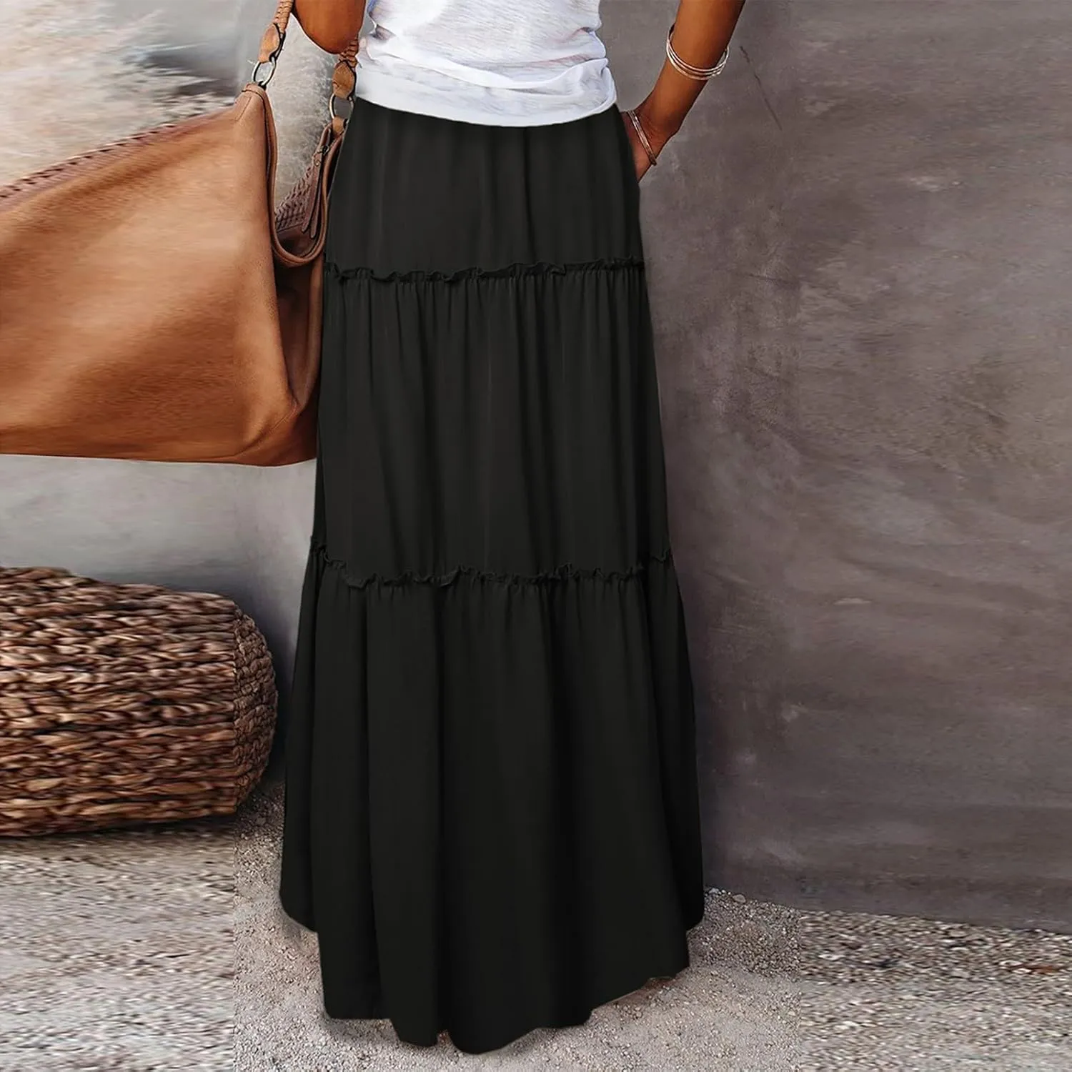 Long Skirts for Women Boho Floral High Waisted Casual A Line Skirt Pleated Beach Flowy Swing Maxi Skirts