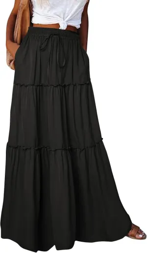 Long Skirts for Women Boho Floral High Waisted Casual A Line Skirt Pleated Beach Flowy Swing Maxi Skirts
