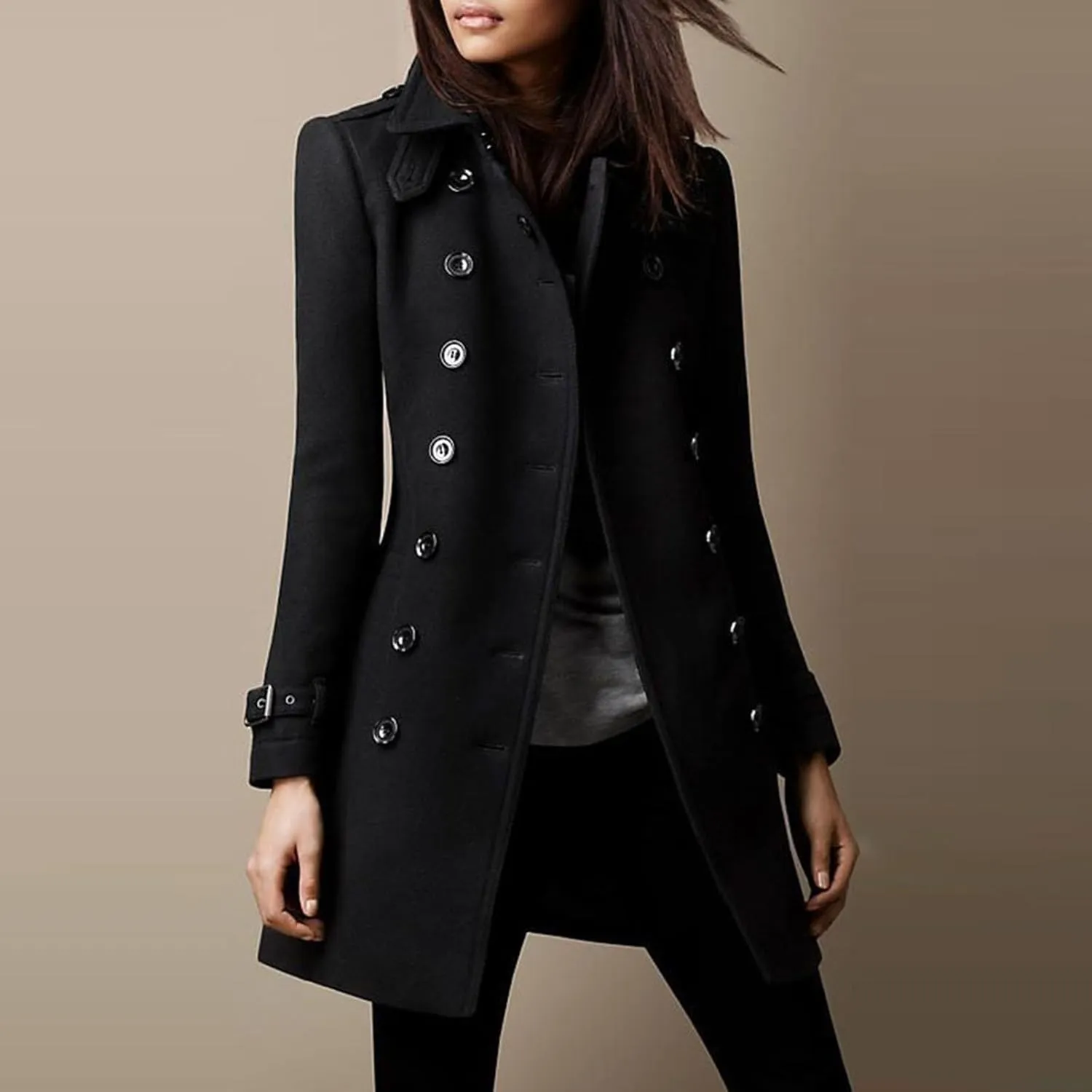 Long Winter Coats for Women Classic Notched Lapel Double Breasted Trench Coat Elegant Winter Wool Blend Overcoats